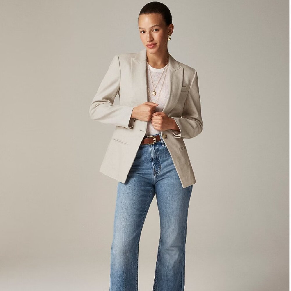 J. CREW Size 00 Alexandra Blazer in Stretch Linen Blend Flax $248 - Picture 2 of 4